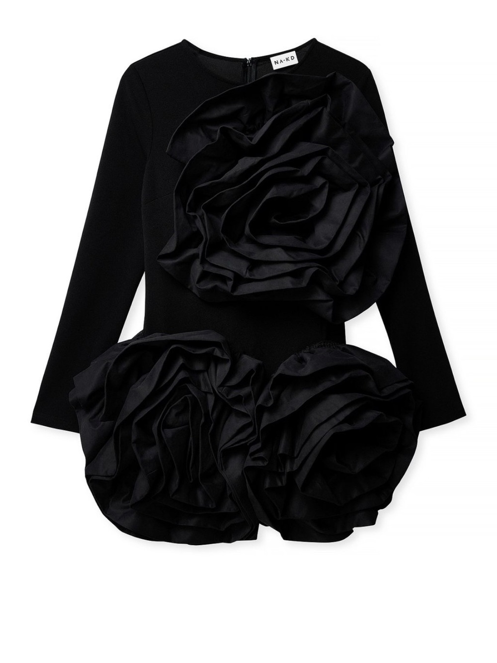 NA-KD Black Mini Dress with Sculptural Rosette Appliqués